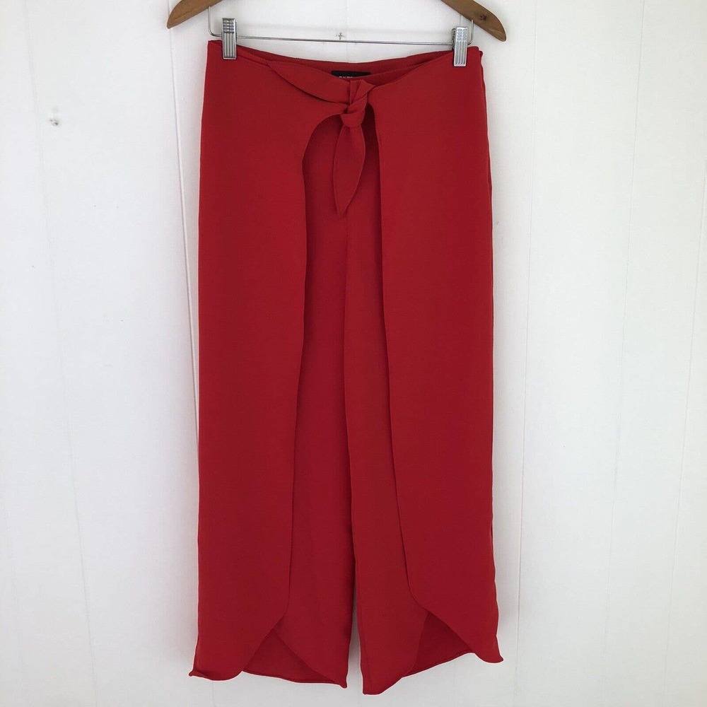 NWOT EXPRESS RED HIGH WAISTED SLIT SIDE WIDE LEG SASH BELTED PANTS WOMEN SIZE 4R